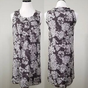 Lilla P Floral Cotton Silk Ruffle Neck Sleeveless Shift Dress Small Quiet Luxury